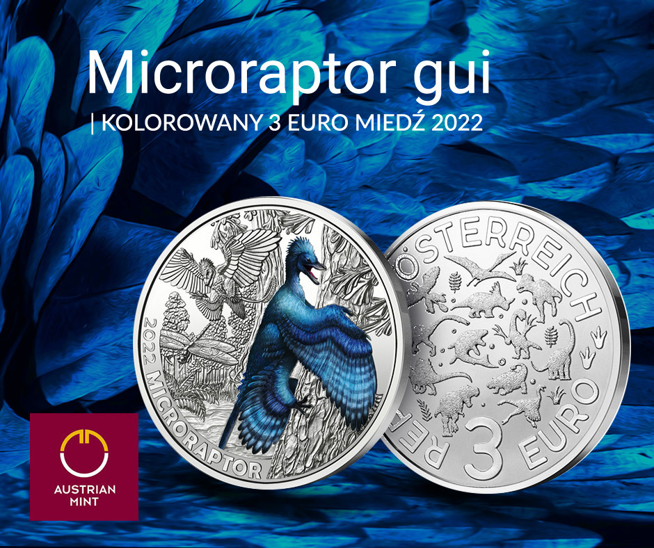 Microraptor gui kolorowany 3 Euro Miedź 2022 Australian Mint