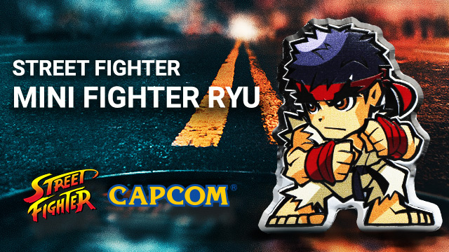 Street Fighter: Mini Fighter Ryu kolorowany 1 uncja Srebra 2021 Proof