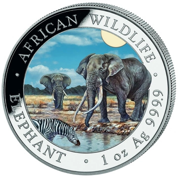 Somalia: African Wildlife - Elephant kolorowany 1 uncja Srebra 2026