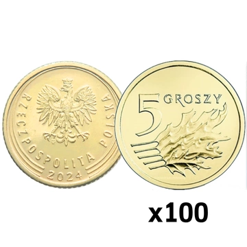 Narodowy Bank Polski: 5 groszy Worek Menniczy (100 sztuk) z 2024 UNC