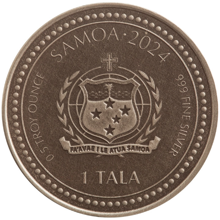 Samoa: Year of the Dragon 1/2 uncji Srebra 2024 Antiqued Coin
