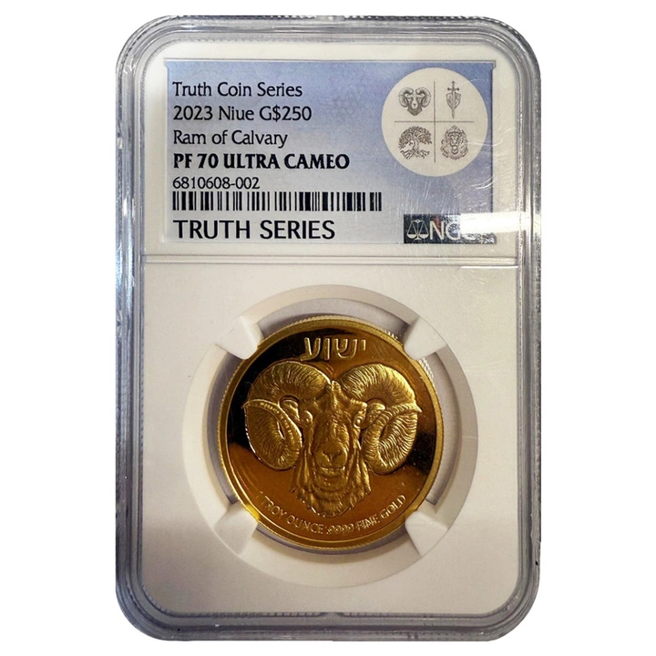 Niue: Ram of Calvary 1 uncja Złota 2023 Proof NGC PF70 Ultra Cameo