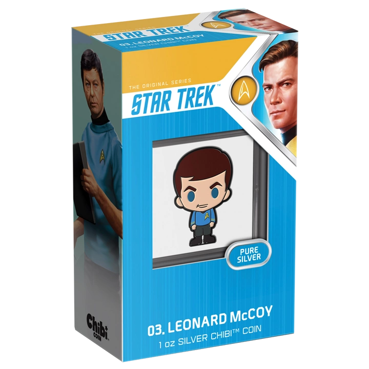Niue: Star Trek - Leonard McCoy Chibi Coin kolorowany 1 uncja Srebra 2022 Proof