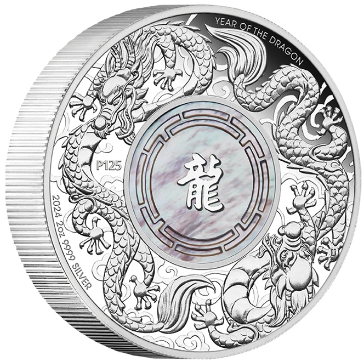 Double Dragon with Mother of Pearl 2 uncje Srebra 2024 Proof
