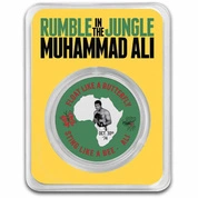 Niue: Muhammad Ali: Rumble In The Jungle kolorowany 1 uncja Srebra 2023 Slab