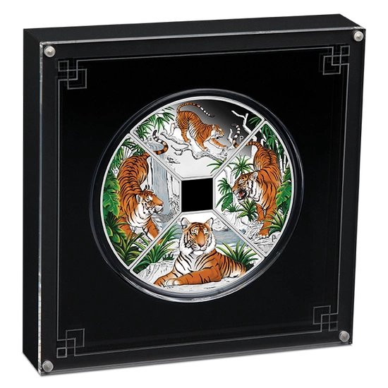 Tuvalu: Rok Tygrysa Quadrant kolorowany 1 uncja Srebra 2022 Proof