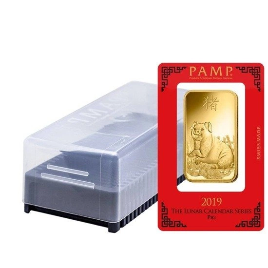 100 gramów Sztabka Złota seria Lunar Rok Świni