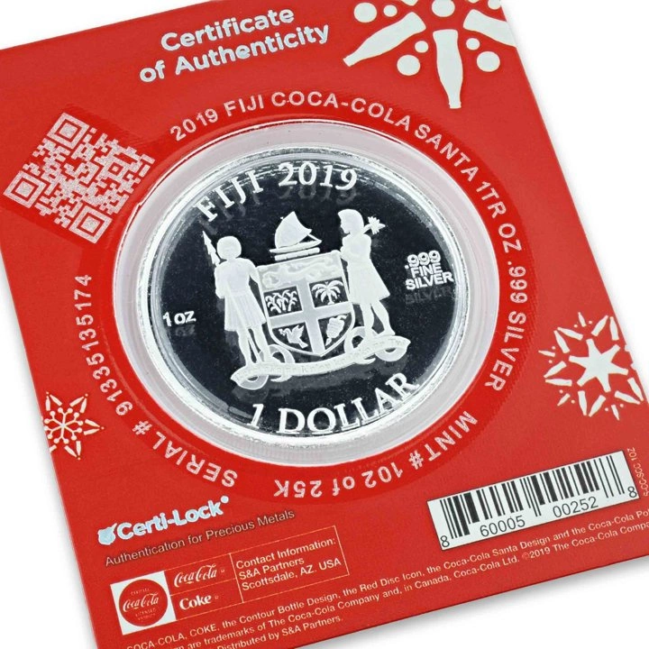 Fiji: Fiji Coca-Cola Santa 1 uncja Srebra 2019 Holiday Coin Slab
