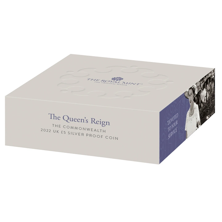 The Queens Reign - Commonwealth Srebro £5 2022 Proof