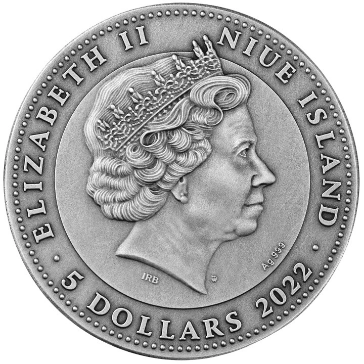 Niue: Kitsune kolorowana $5 Srebro 2022 High Relief Antiqued Coin