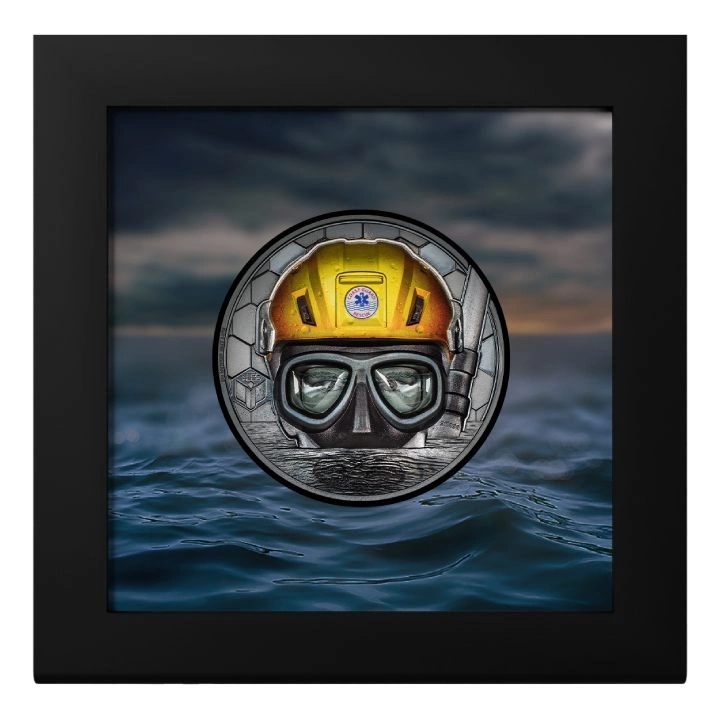 Cook Islands: Real Heroes - Coast Guard kolorowany 3 uncje Srebra 2023 Black Proof Ultra High Relief