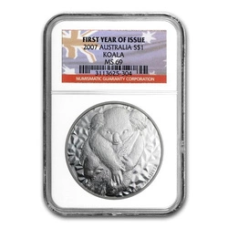 Koala 1 uncja Srebra 2007 First Year of Issue MS69 NGC