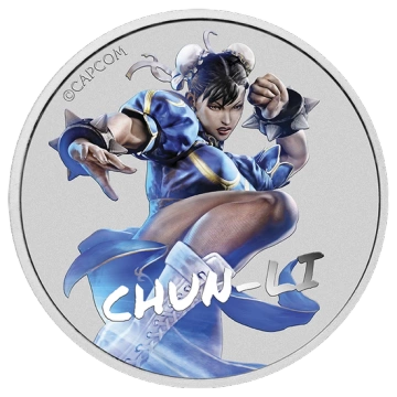 Tuvalu: Street Fighter - Chun Li kolorowana 1 uncja Srebra 2022 (Moneta w karcie)