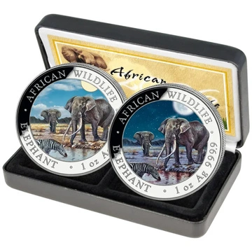 Zestaw 2 monet African Wildlife: Słoń Somalijski "Day & Night" kolorowany 2 x 1 uncja Srebra 2026
