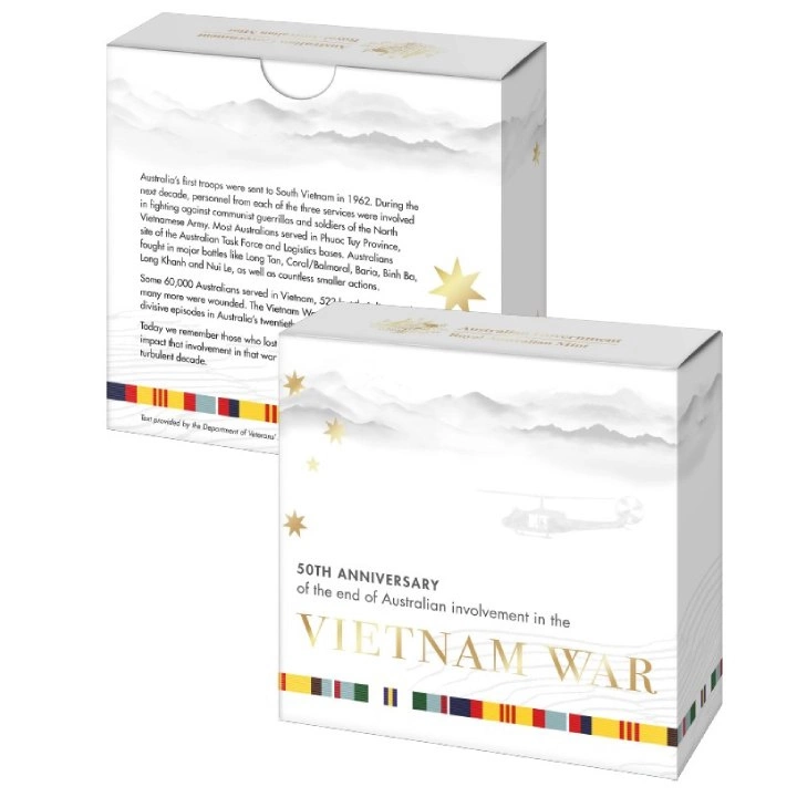 50th Anniversary of the End of Australia's Involvement in the Vietnam War kolorowany $2 Srebro 2023 Proof "C" Mintmark
