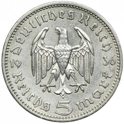Niemcy, Trzecia Rzesza - Paul von Hindenburg 5 reichsmarek Srebro 1935-1936