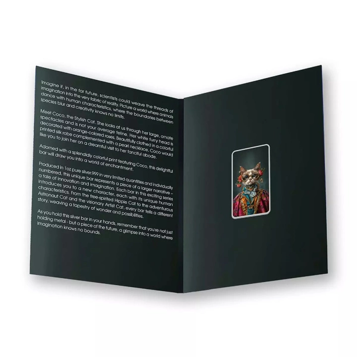 Sztabka The Holy Land Mint - Human Cats - Coco kolorowana 1 uncja Srebra 2025