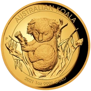 Koala 1 uncja Złota 2021 Proof High Relief