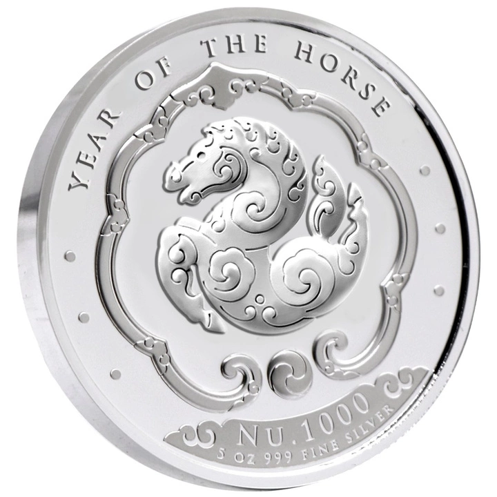 Bhutan: Lunar Rok Konia kolorowany 5 uncji Srebra 2026 Proof
