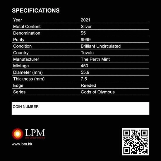 Tuvalu: Bogowie Olimpu - Posejdon 5 uncji Srebra 2021