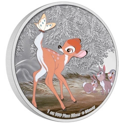 Niue: Disney - Bambi and Butterfly 80 rocznica filmu kolorowany 1 uncja Srebra 2022 Proof