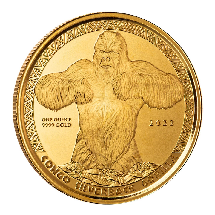 Congo: Goryl srebrnogrzbiety 1 uncja Złota 2022 Proof