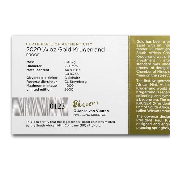 Krugerrand 1/4 uncji Złota 2020 Proof