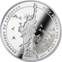 Kamerun: Be Free - Statua Wolności kolorowany 2 uncje Srebra 2018 Proof