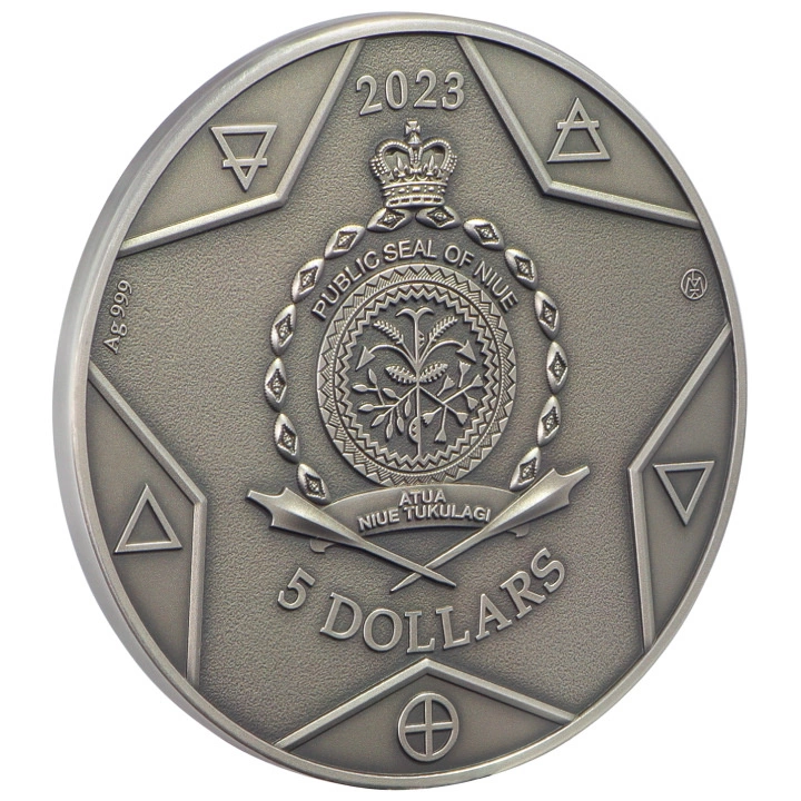 Niue: The Elements - Sun kolorowany $5 Srebro 2023 High Relief Antiqued Coin