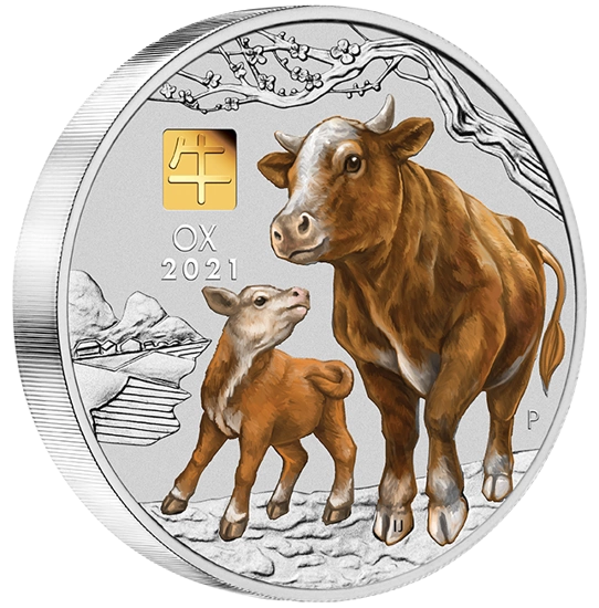 Lunar III: Rok Bawoła 1000 gramów Srebra 2021 Gold Privy Mark