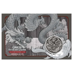 Chinese Myths and Legends: Dragon & Koi (wersja z monetą w karcie) 1 uncja Srebra 2023 Antiqued Coin
