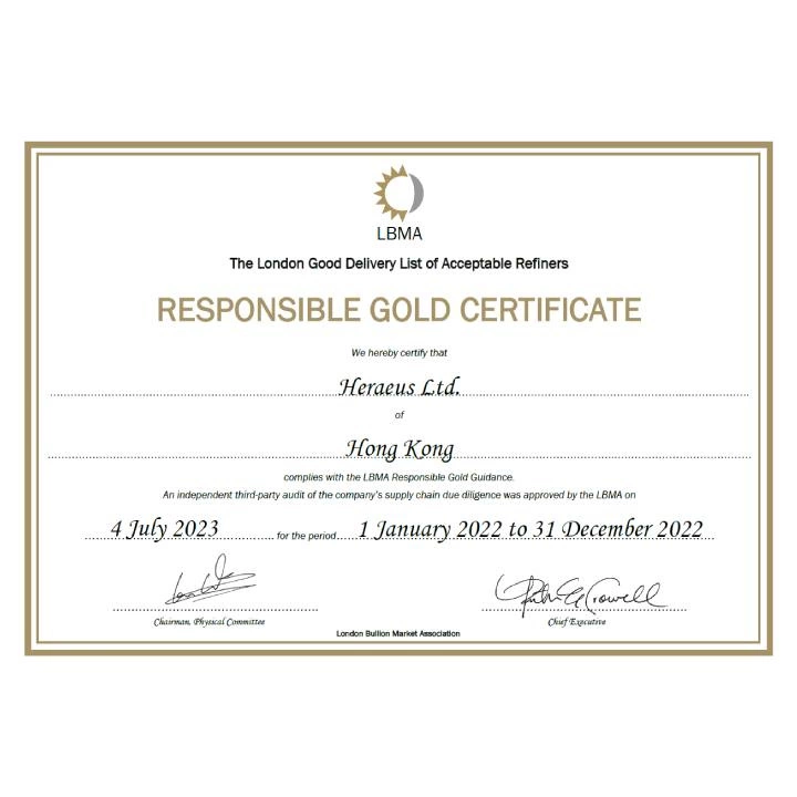 Sztabka Heraeus 5 gramów Złota LBMA GD Refiner