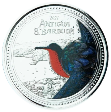 Antigua & Barbuda: Fregata wielka kolorowana 1 uncja Srebra 2021