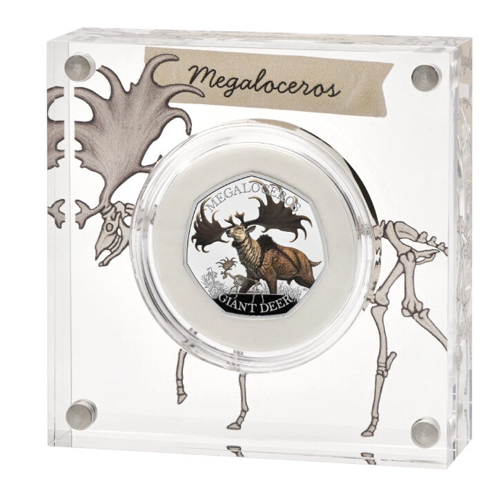 Ice Age Giants - Giant Deer kolorowany 50p Srebro 2024 Proof
