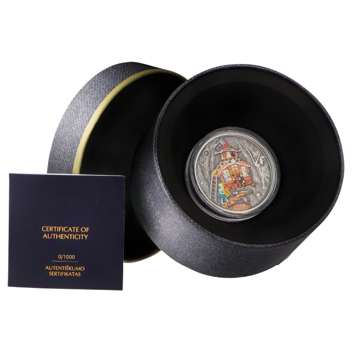 Niue: Fairy Tales - Jaś i Małgosia kolorowany $1 Srebro 2023 High Relief Antiqued Coin