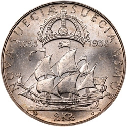 Szwecja, Gustaw V - 300. Rocznica Osadnictwa w Delaware 2 Korony 1938