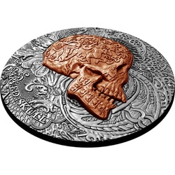 Cameroon: Carved Skull Bones 1 uncja Srebra 2017 Antiqued Coin (bez opakowania)