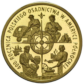 400-rocznica polskiego osadnictwa w Ameryce Północnej 100 zł 2008 Proof