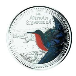Antigua & Barbuda: Fregata wielka kolorowana 1 uncja Srebra 2021