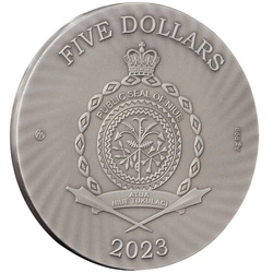 Niue: Goddesses and God - Poseidon pozłacany $5 Srebro 2023 High Relief Antiqued Coin