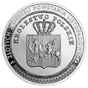 Historia Monety Polskiej - 5 Złotych z Okresu Powstania Listopadowego 20 zł Srebro 2025 Proof Folder/Etui