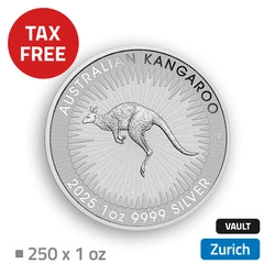 Australijski Kangur 250 uncji Srebra - przechowywane w bezcłowym magazynie w Zurichu (Brink's)