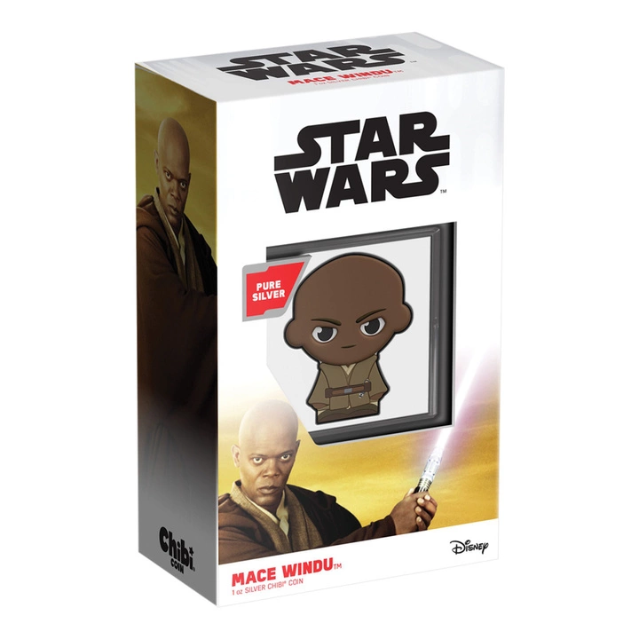 Niue: Star Wars Mace Windu Chibi Coin kolorowany 1 uncja Srebra 2023 Proof