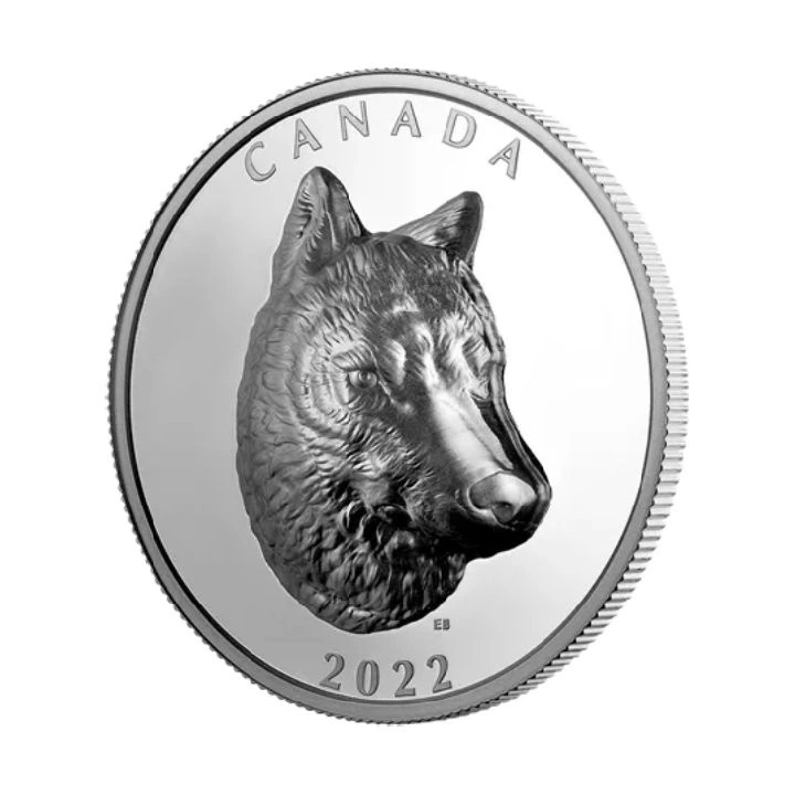 Canada: Timber Wolf Srebro 2022 Extraordinarily Proof High Relief