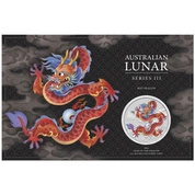 Perth Mint: Lunar III - Rok Smoka "Czerwony Smok" kolorowany 1 uncja Srebra 2024 (moneta w karcie)