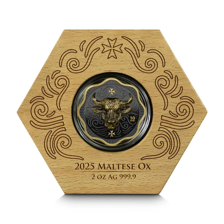 Malta: Maltese Ox pozłacany 2 uncje Srebra 2025 High Relief