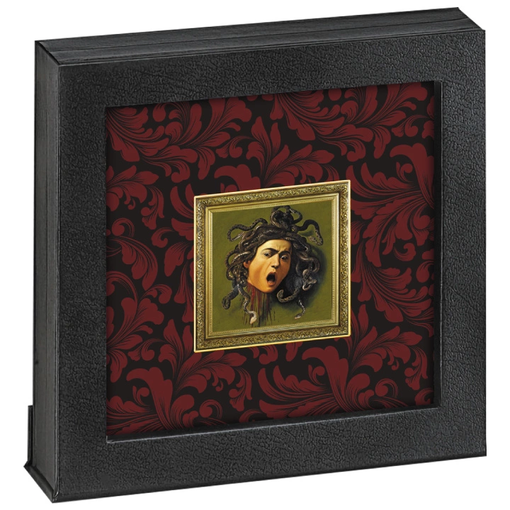 Niue: Caravaggio - Meduza kolorowana, pozłacana 1 uncja Srebra 2021 Proof