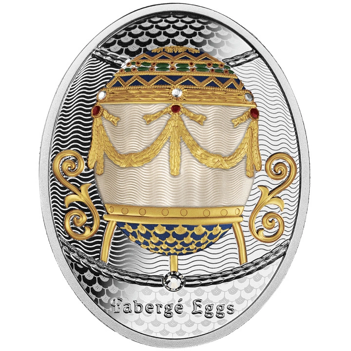 Niue: Fabergé Eggs - Jajo z girlandami kolorowane $1 Srebro 2023 Proof