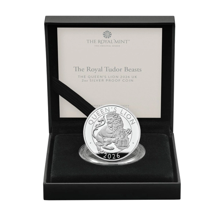 The Royal Tudor Beasts: Queen's Lion 2 uncje Srebra 2026 Proof