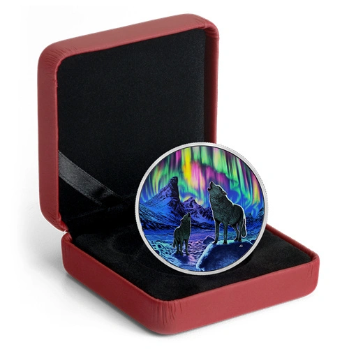 Canada: Northern Lights in the Moonlight 2 uncje Srebra 2016 Glow-in-the-Dark Proof